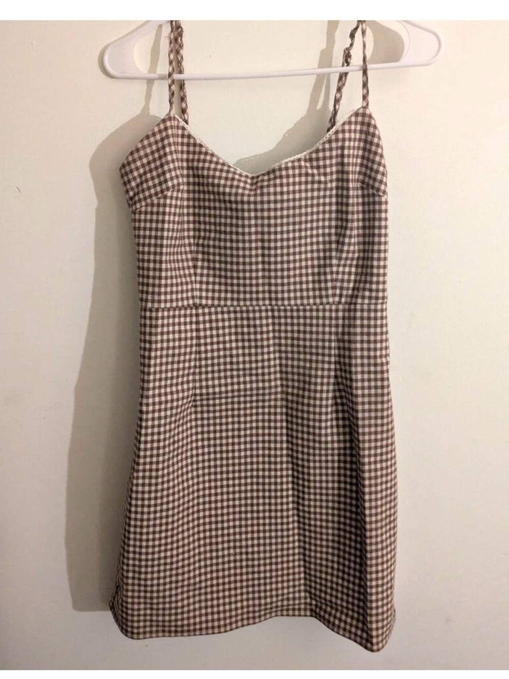 Urban Outfitters Brown Gingham Spaghetti Strap Mini Dress